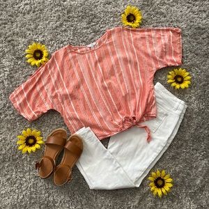 Salmon/White Striped Top